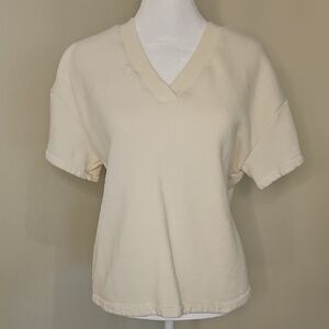 Madewell Cream V-Neck "Make Weekends Longer Sweatshirt Tee Short Sleeve Sz M